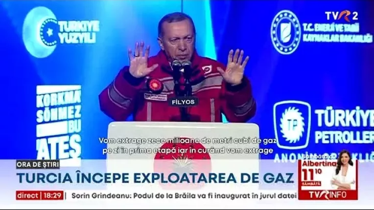 Presedintele turc a anuntat inceperea livrarilor de gaz extras din Marea Neagra
